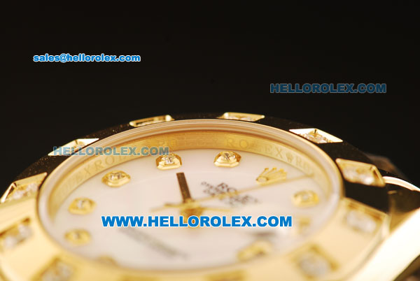 Rolex Datejust Automatic Movement Full Gold with White MOP Dial and Diamond Markers-ETA Coating Case - Click Image to Close